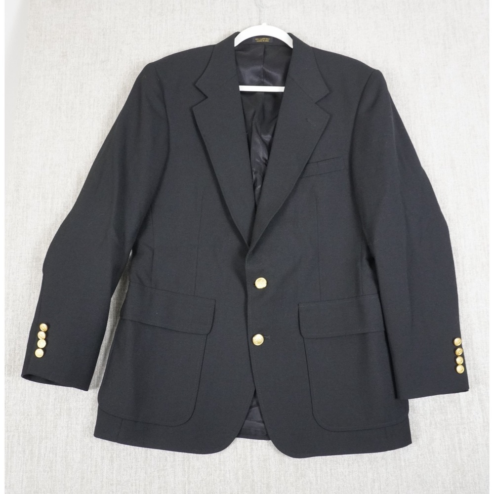 Vintage Andhurst Black Blazer Men's 39R Gold Buttons Wool Blend Made In USA